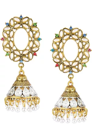 DESI COLOUR Gold-Toned Classic Jhumkas Earrings