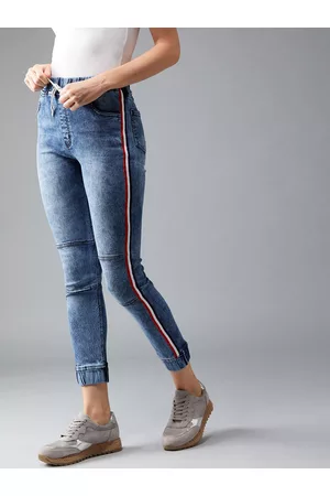 DOLCE CRUDO Women Blue Jogger Mid-Rise Clean Look Stretchable Joggers