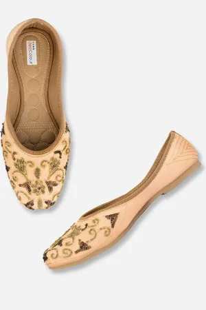 DESI COLOUR Women Peach-Coloured Embellished Mojaris