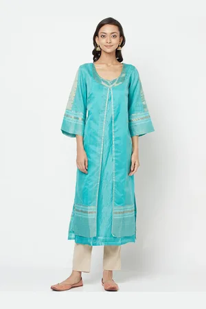Buy Fabindia Women Embroidered Slim Fit Long Kurta Cotton_XS White at  Amazon.in