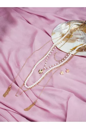 Ami Woman Gold-Plated Pearl Studded 5 Layers Necklace & Stud Earring Set