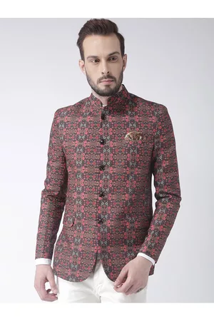 Hangup Men Red Printed Single Breasted Party Blazer