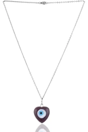 EL REGALO Silver-Toned & Purple Brass Heart-Shaped Evil Eye Pendant Necklace