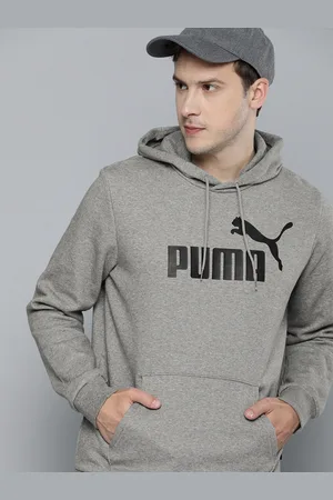 PUMA Men Grey Melange Essential Big Logo Hooded Sweatshirt