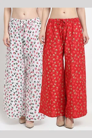GRACIT Women Set of 2 White & Red Printed Palazzos
