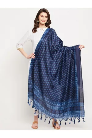 Clora Creation Navy Blue & White Ethnic Motifs Printed Dupatta