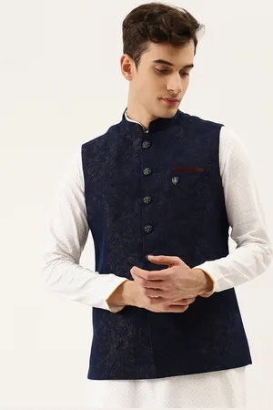 Solid Color Art Silk Nehru Jacket in Beige