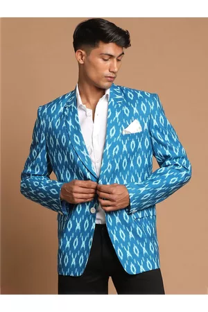 Vastramay Men Blue Printed Single-Breasted Blazers