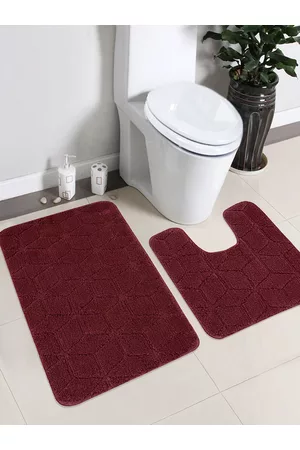 Saral Home Set Of 2 Maroon Solid Anti-Slip Bathmat With Contour