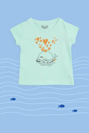 Gini and Jony Girls Green & Orange Pure Cotton Graphic Print T-shirt