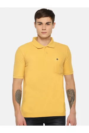 dollar Men Yellow Solid Polo Collar T-shirt