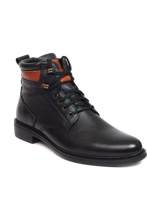 ZOOM Men Black Solid Leather Regular Boots