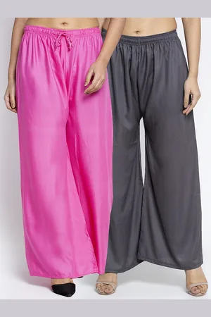 Jinfo Women Pack Of 2 Pink & Charcoal Flared Ethnic Palazzos