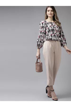 Bhama Couture Black & White Floral Print Smocked A-Line Top
