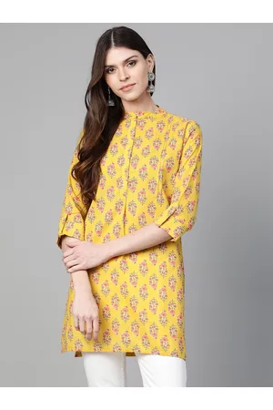 Bhama Couture Women Mustard Yellow & Pink Floral Print Tunic
