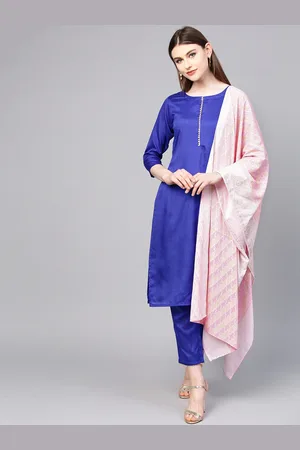 Ahalyaa Women Blue Solid Kurta with Trousers & Dupatta