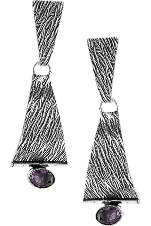 EL REGALO Silver-Plated & Purple Geometric Drop Earrings