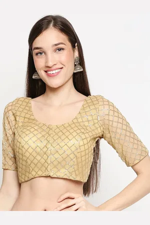 SALWAR STUDIO Gold-Toned Net Embroidered Readymade Saree Blouse