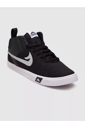 ASIAN Men Black Textured Mid-Top Sneakers
