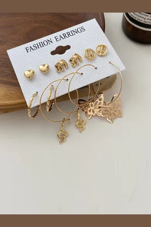 Jewels Galaxy Gold-Toned Set of 6 Contemporary Earrings