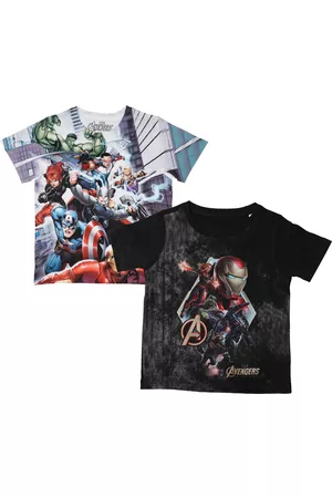 Wear Your Mind Boys White Avengers Printed Round Neck T-shirt Pack of 2