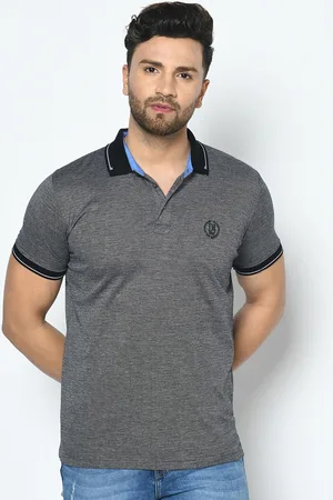 Duke Men Charcoal Solid Polo Collar T-shirt