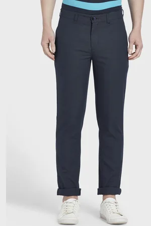 ColorPlus Men Navy Blue Regular Fit Self Design Regular Trousers