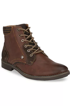 El Paso Men Brown Solid Synthetic Leather Mid-Top Flat Boots