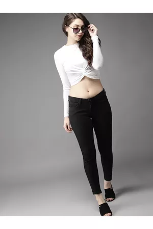 HERE&NOW Women Black Skinny Fit Mid-Rise Cropped Clean Look Stretchable Jeans