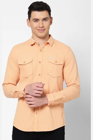 Lee Men Peach-Coloured Slim Fit Cotton Casual Shirt