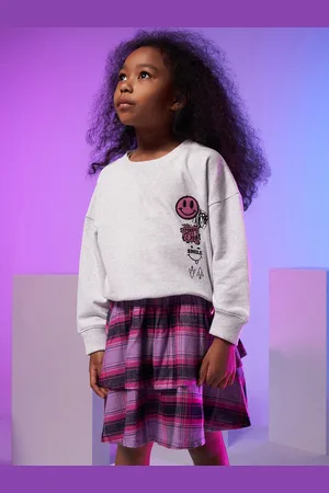 Angel & Rocket Girls Purple & Black Checked Tiered Above Knee Skirt