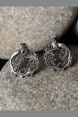 Jazz and Sizzle Women Silver-Toned Peacock Shaped Studs Earrings