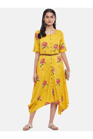 Pantaloons Yellow & Red Floral Midi Dress