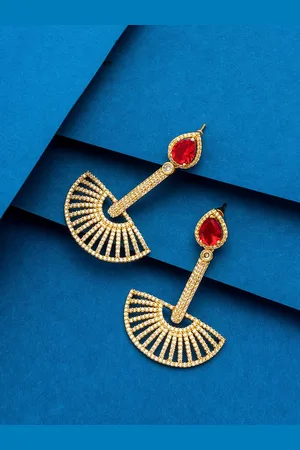 Aadita Gold-Plated & Red Contemporary Drop Earrings