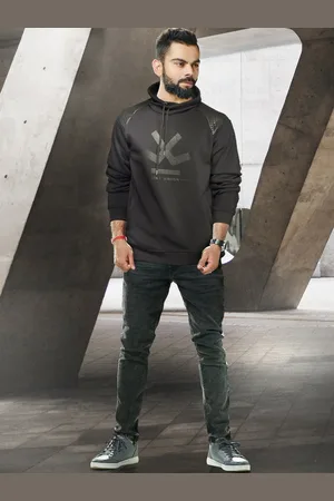 WROGN Men Black Printed Hooded Sweatshirt