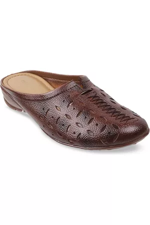All Things Mochi Women Rust Textured Mules with Laser Cuts Flats