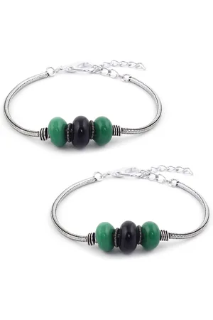 EL REGALO Set Of 2 German Silver & Green Anklet
