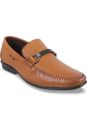 Metro Men Tan Brown Solid Leather Formal Loafers