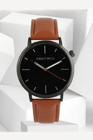 Joker & Witch Men Black Dial & Black Leather Bracelet Style Straps Analogue Watch