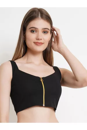 Popwings Women Black Sweetheart Neck Crepe Bralette Crop Top