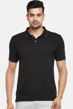 Pantaloons Men Black Polo Collar Monochrome Pure Cotton T-shirt