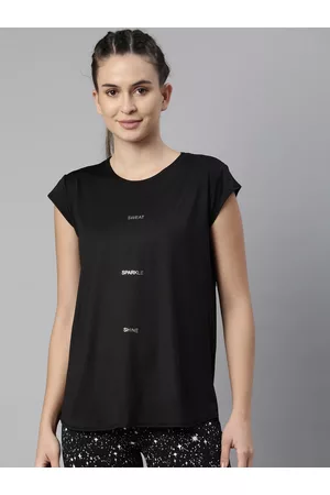 ENAMORA Women Black Typography Antimicrobial Outdoor T-shirt