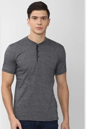 V Dot Men Grey Henley Neck Slim Fit T-shirt