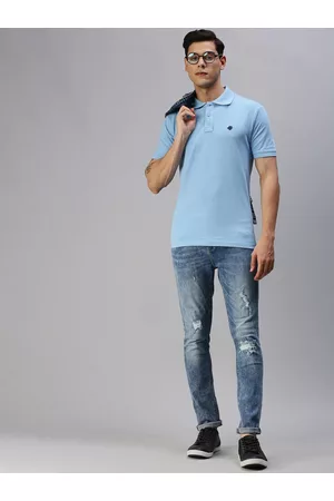 ONN Men Blue Polo Collar Applique T-shirt