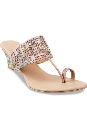 Metro Peach-Coloured Embellished Wedge Sandals