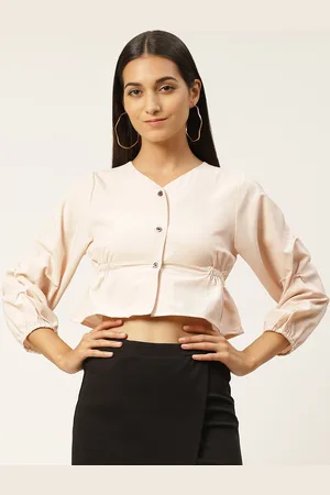 IQRAAR Women Orange Peplum Crop Top