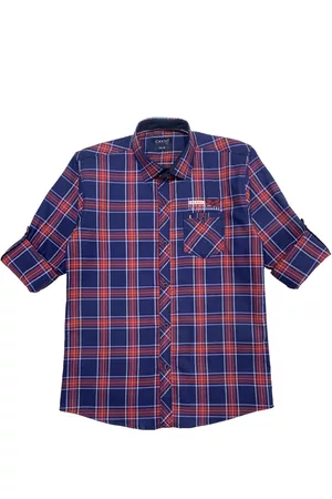 CAVIO Boys Blue Tartan Checks Checked Party Shirt