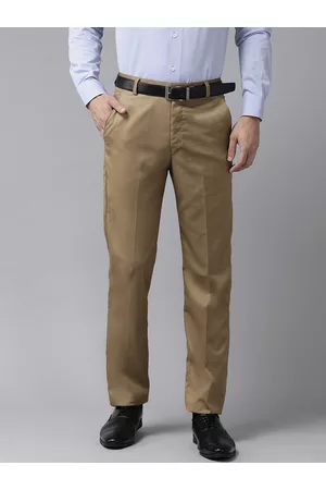 Hangup Men Khaki Solid Regular Fit Formal Trousers