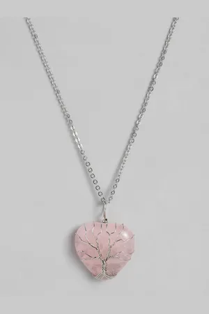 EL REGALO Pink & Silver-Toned Tree of Life Heart Shaped Handcrafted Link Necklace
