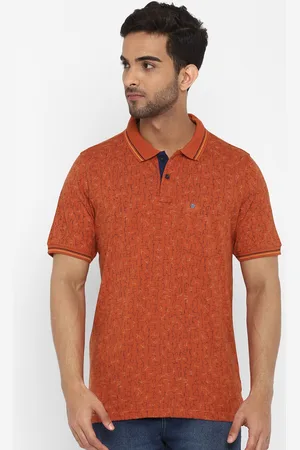 Turtle Men Orange & Black Cotton Printed Polo Collar Slim Fit T-shirt